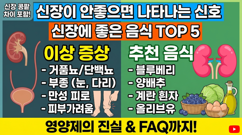 신장이 안좋으면 나타나는 증상 및 신장에 좋은 음식 총정리 (신장 콩팥 차이·영양제 진실)