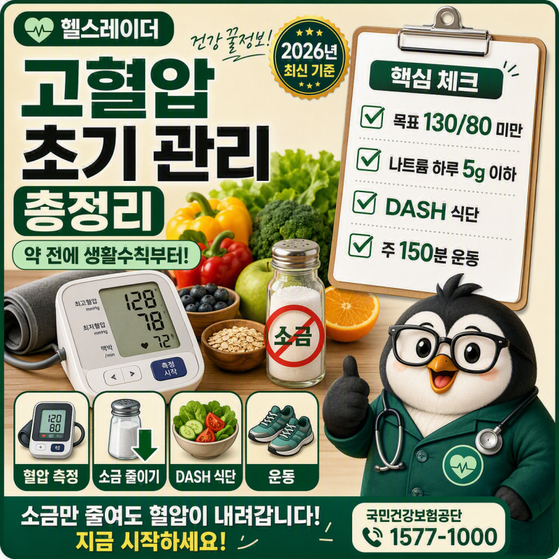 고혈압 초기 관리와 생활수칙 총정리 (진단 기준·목표 수치·식사·운동)
