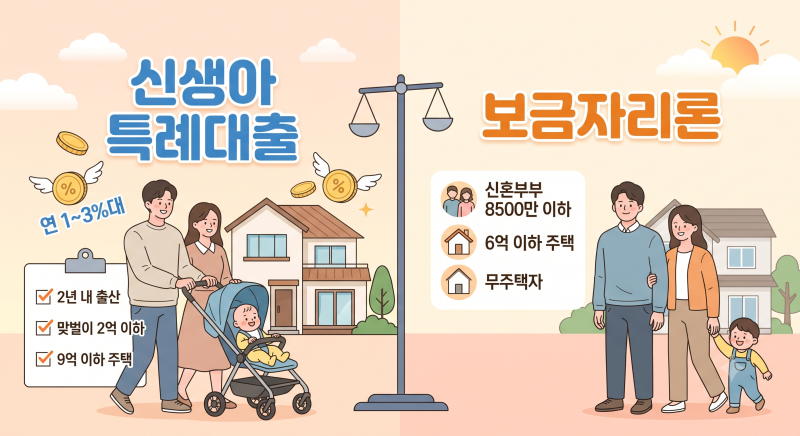 신혼부부 주택담보대출 비교 보금자리론 vs 신생아 특례 대출 직접 비교, 현시점 승자는?