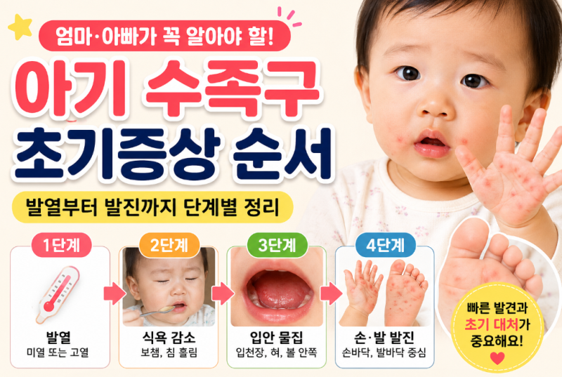 아기 수족구 증상 순서, 열과 입안 물집은 언제 생길까?