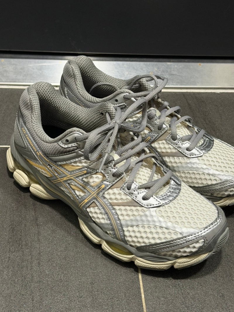 발 편하고 예쁜 데일리 Asics 아식스 운동화 젤 큐물러스 16 크림 클레이 그레이 245 후기, 구매....