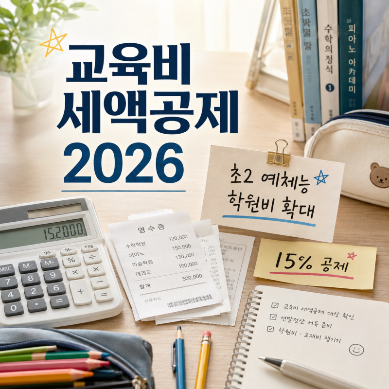 교육비 세액공제 2026, 초2 예체능 학원비까지 확대됐습니다