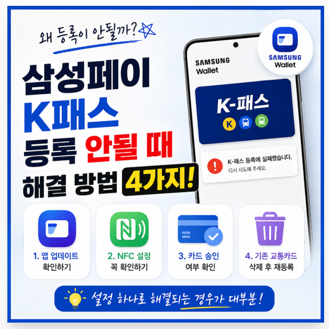 K패스 등록이 계속 안 된다면? 삼성페이 오류 해결방법