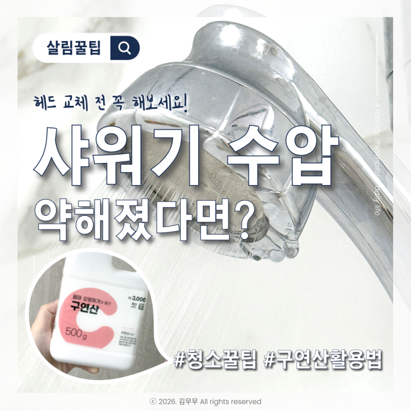 샤워기 헤드 청소 방법, 구연산으로 막힌 물줄기 되살리기