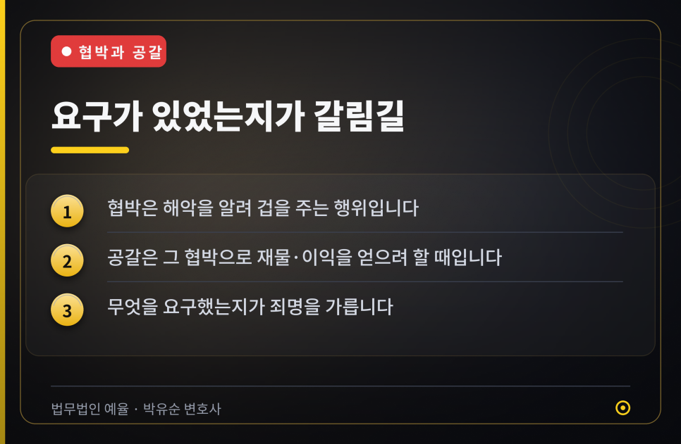 협박이나 공갈 혐의를 받게 됐을 때, 무엇부터 살펴야 할까요 관련 사진