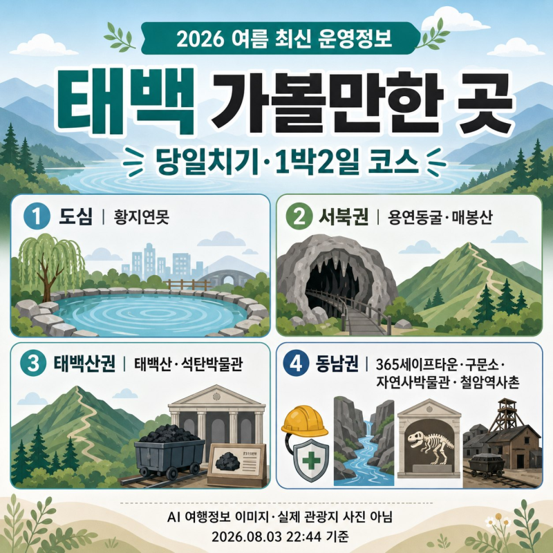 태백｜용연동굴·매봉산·황지연못 당일치기와 1박2일 코스