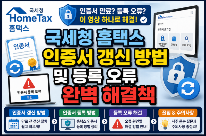 국세청 홈택스 인증서 갱신 방법 및 등록 오류 완벽 해결책