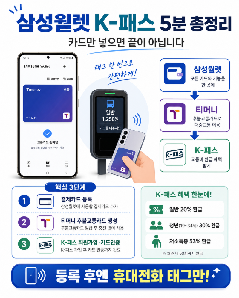 삼성월렛 K-패스, 카드만 넣으면 끝? 티머니 등록·적립 오류까지 5분 총정리
