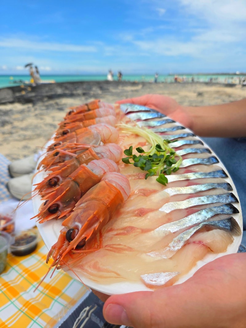 제주도 협재해수욕장 포장 맛집, 역대급 딱새우회와 고등어회 포장 옹포횟집 제주한림협재....