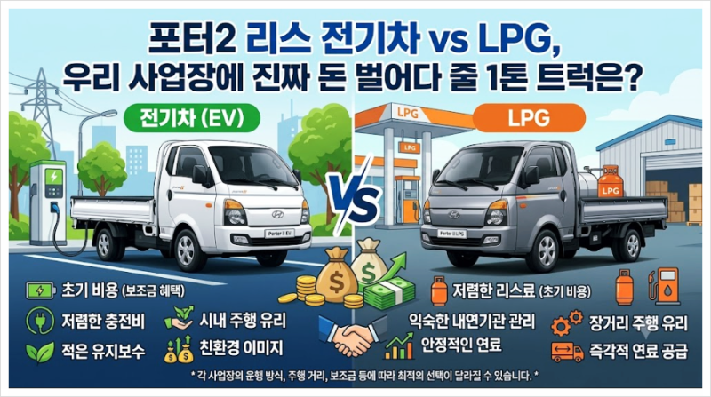 포터2 리스 전기차 vs LPG, 우리 사업장에 진짜 돈 벌어다 줄 1톤 트럭은?