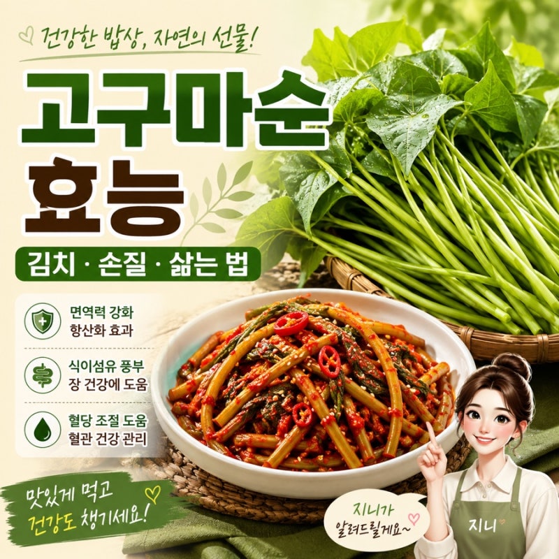 고구마순 효능, 여름 밥상에서 찾은 혈관 관리 채소｜김치·손질·삶는 법까지