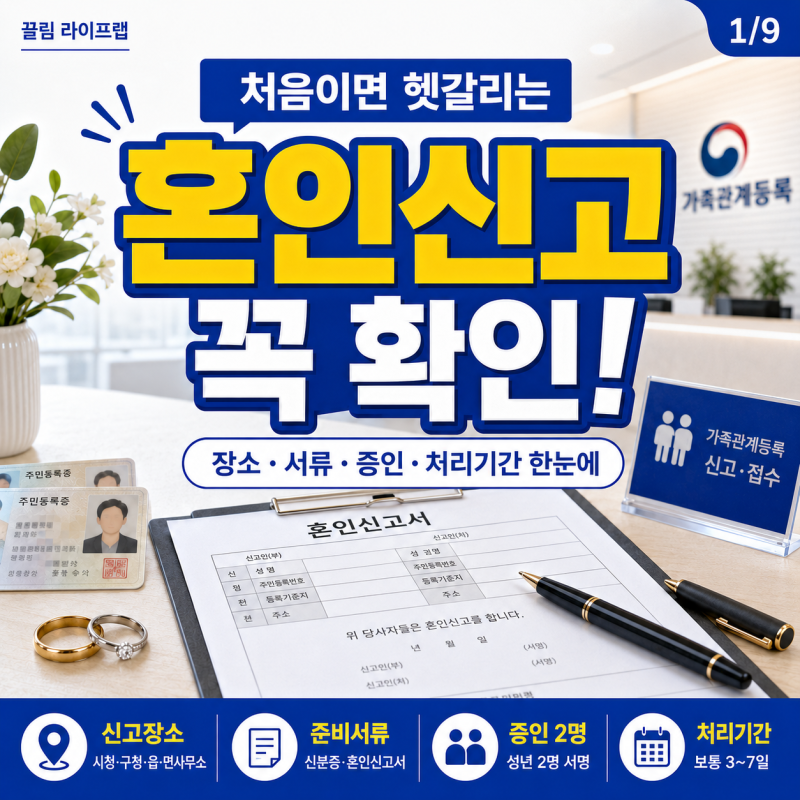 혼인신고 하는법 장소 서류 증인 준비물과 처리기간