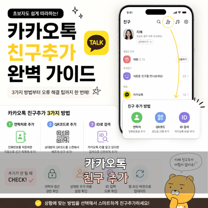 카톡 친구추가 방법 총정리! 전화번호·QR코드·ID 추가 안될 때 해결법