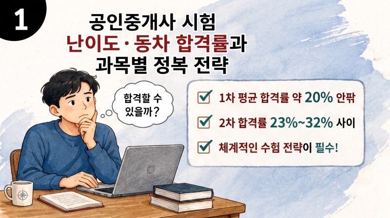 공인중개사 시험 난이도 동차 합격률과 과목별 정복 전략