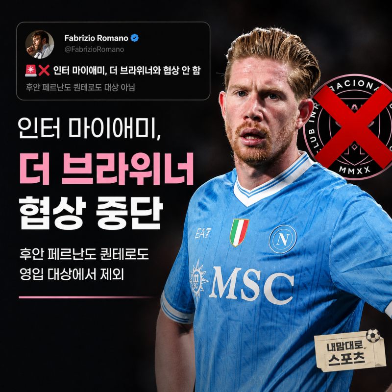 케빈 더 브라위너 인터 마이애미행, 나폴리보다 어려운 건 DP 슬롯이다