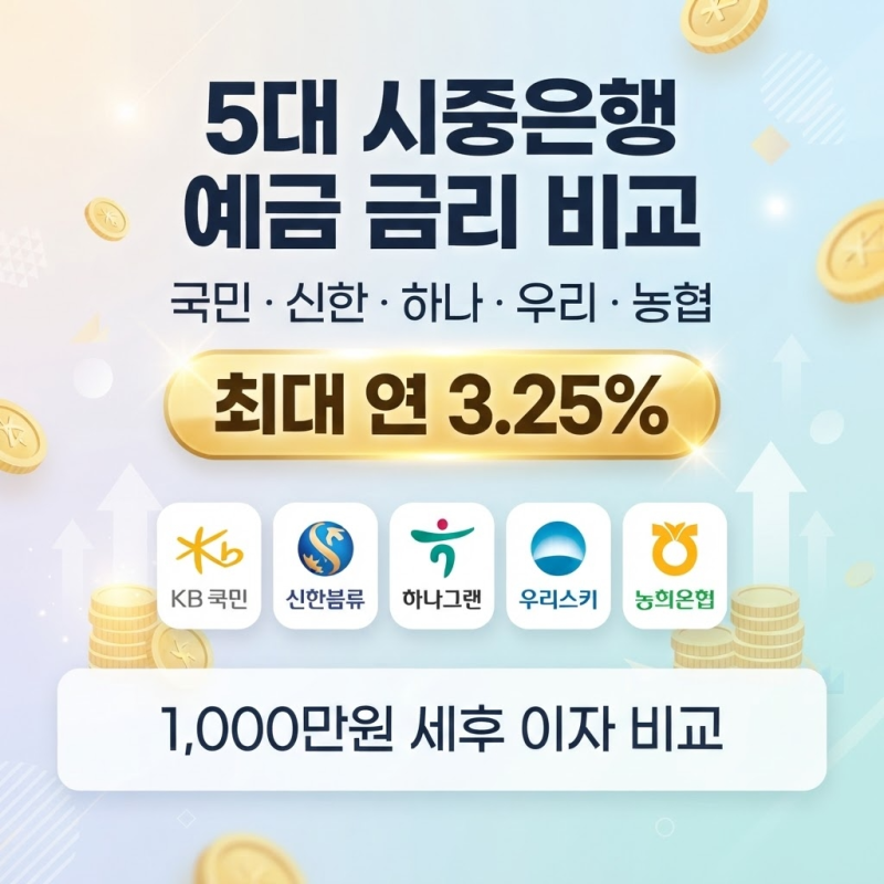 5대 시중은행 예금 금리 비교｜국민·신한·하나·우리·농협 1년 이자