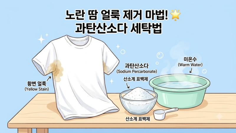 흰 옷 겨드랑이 땀 얼룩 과탄산소다로 완벽하게 지우는 비법