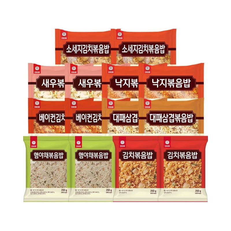 잘 나가는 제품 천일냉동볶음밥 [본사직영] 천일식품 볶음밥 250g 7종 혼합 14팩 패키지, 250g, 1....