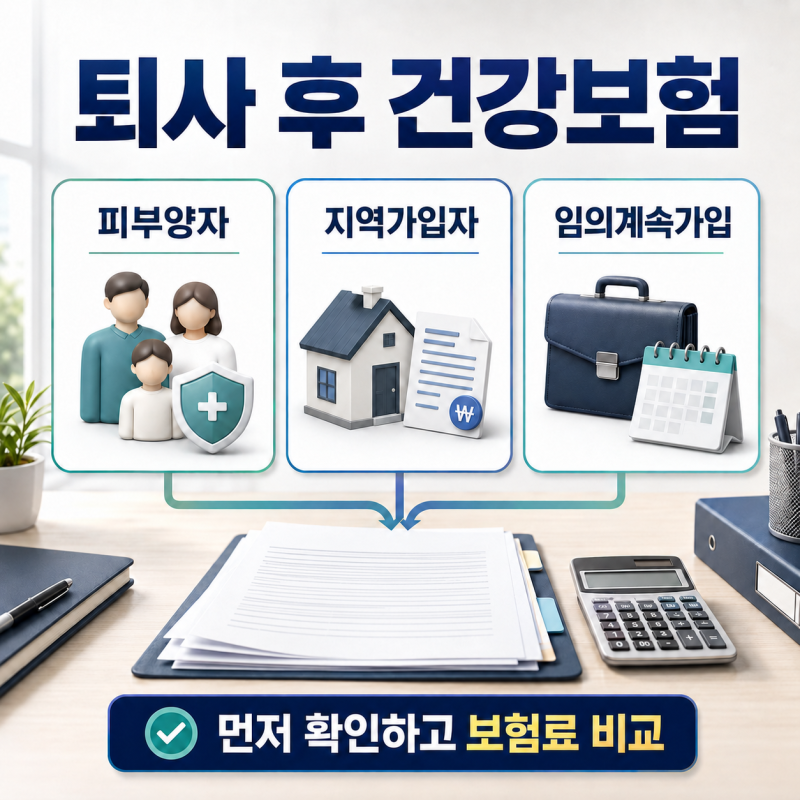 퇴사 후 건강보험, 지역가입자·피부양자·임의계속가입 중 무엇이 유리할까?