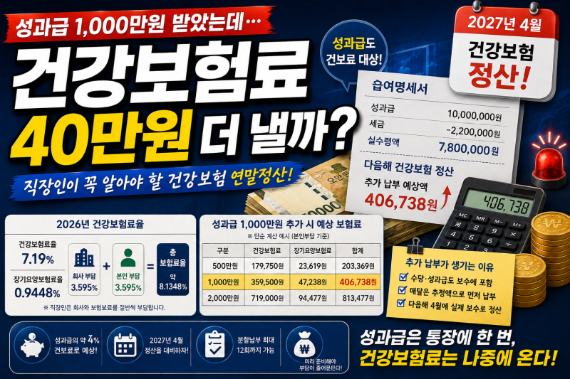 성과급 1,000만원 받으면 건강보험료도 40만원 더 낼까