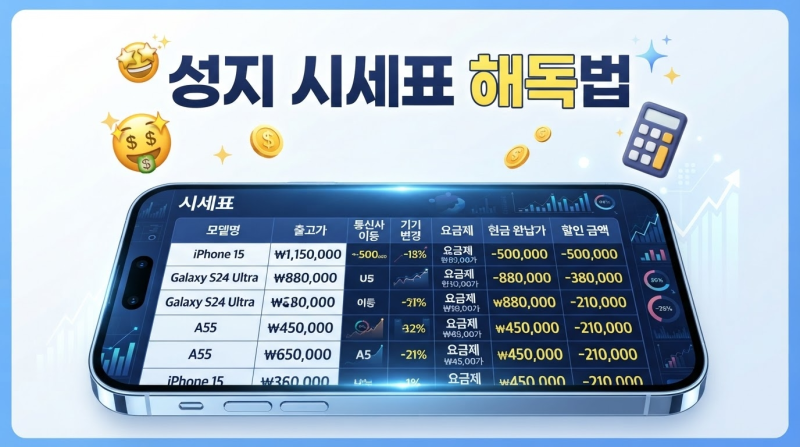 휴대폰 성지 시세표 현금완납 숫자 의미 초보자 완벽 해독법