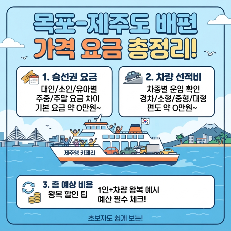 목포 제주도 배편 가격 요금, 승선권·차량 선적비·왕복 비용 총정리