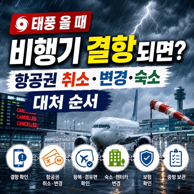 태풍 올 때 비행기 결항되면? 항공권 취소·변경·숙소 대처 순서