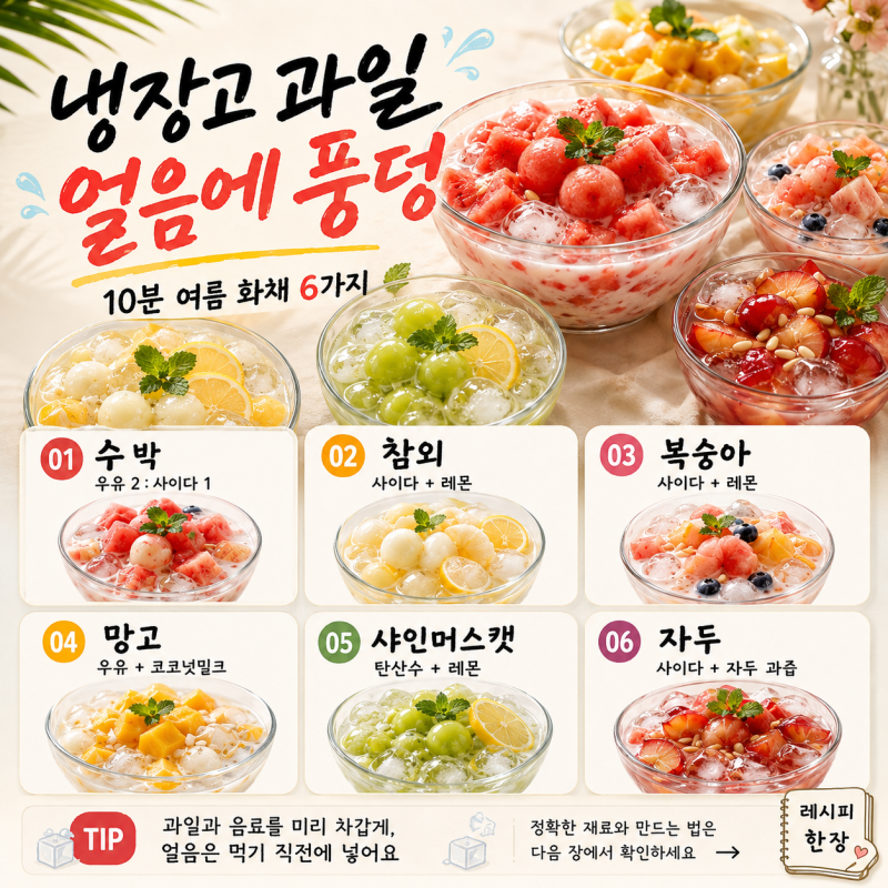 화채 레시피 6가지 — 냉장고 과일로 10분 여름 디저트