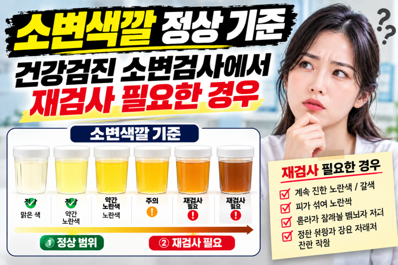 소변색깔 정상 기준 — 건강검진 소변검사에서 재검사 필요한 경우