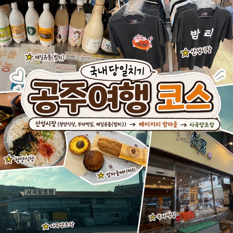 [공주] 당일치기 공주 여행 코스 추천/공주 산성시장부터(밤티셔츠+청양분식+부자떡집) 밤빵 ....