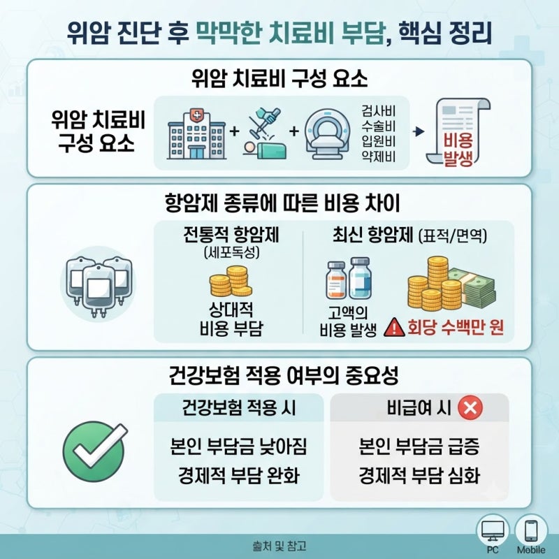 국내 암 발생율 5위 위암에 사용되는 약품(항암제외) 의료보험 적용여부, 가격
