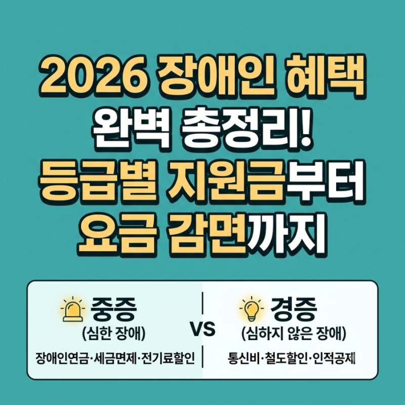[장애인 혜택 모음] 2026년 총정리! 등급별 지원금, 세금 감면, 통신비·요금 할인 100% 받기
