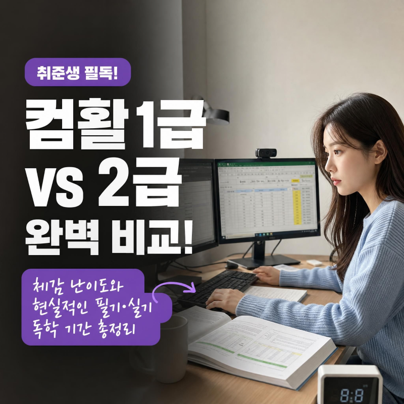 컴퓨터활용능력 1급 vs 2급 차이와 필기 실기 독학 기간! 취준생 맞춤형 자격증
