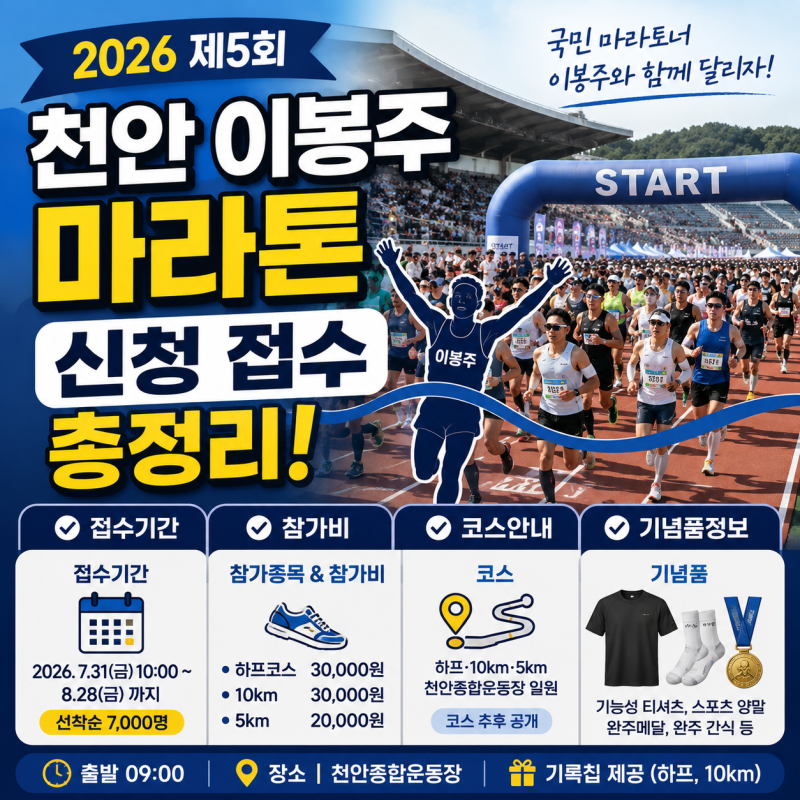 2026 천안 이봉주 마라톤 신청 접수｜코스·참가비·기념품 총정리