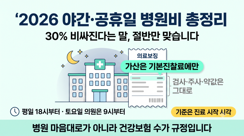 2026 야간·공휴일 병원비 총정리 | 30% 더 내는 건 진료비 전체가 아닙니다, 토요일 의원은 오....