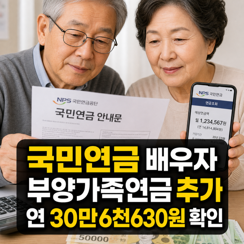 국민연금 배우자 있으면 연 30만6천630원 부양가족연금 추가