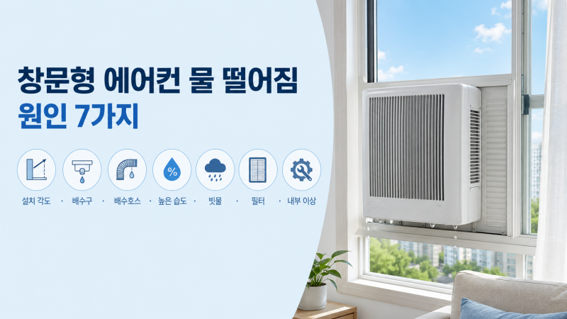 창문형 에어컨 물 떨어짐 원인 7가지｜배수·설치 각도 자가점검 방법