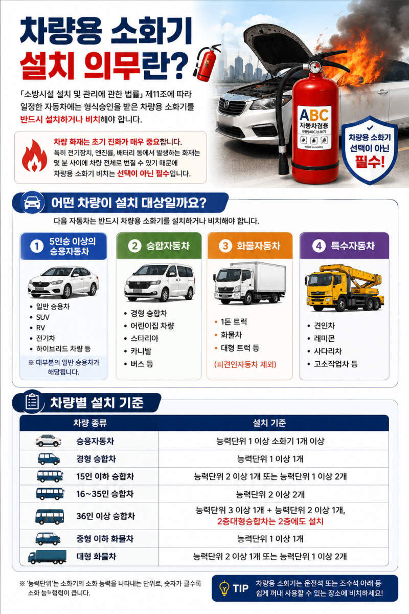 차량용소화기 설치 대상및 설치 소화기 종류는 ?