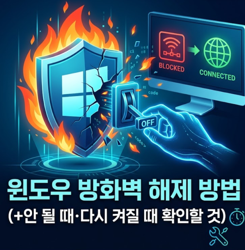 윈도우 방화벽 해제 방법 (+안 될 때·다시 켜질 때 확인할 것)