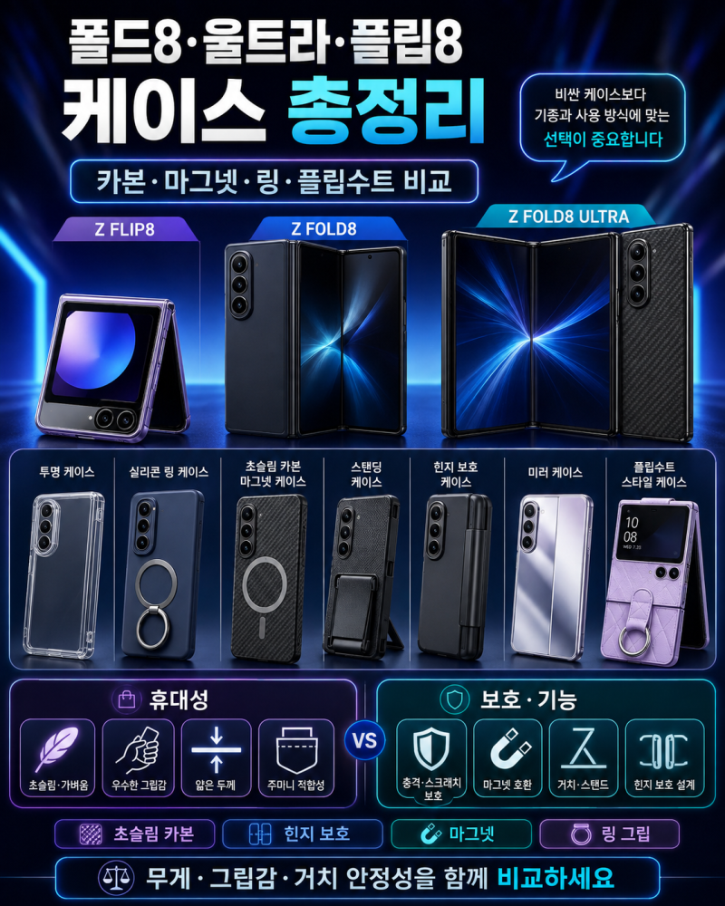 갤럭시 Z 폴드8·폴드8 울트라·플립8 정품 케이스 비교, 카본·마그넷·플립수트 추천