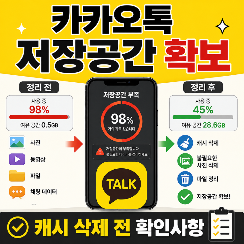 카카오톡 저장공간 확보하는 방법, 캐시 삭제 전 확인사항 총정리