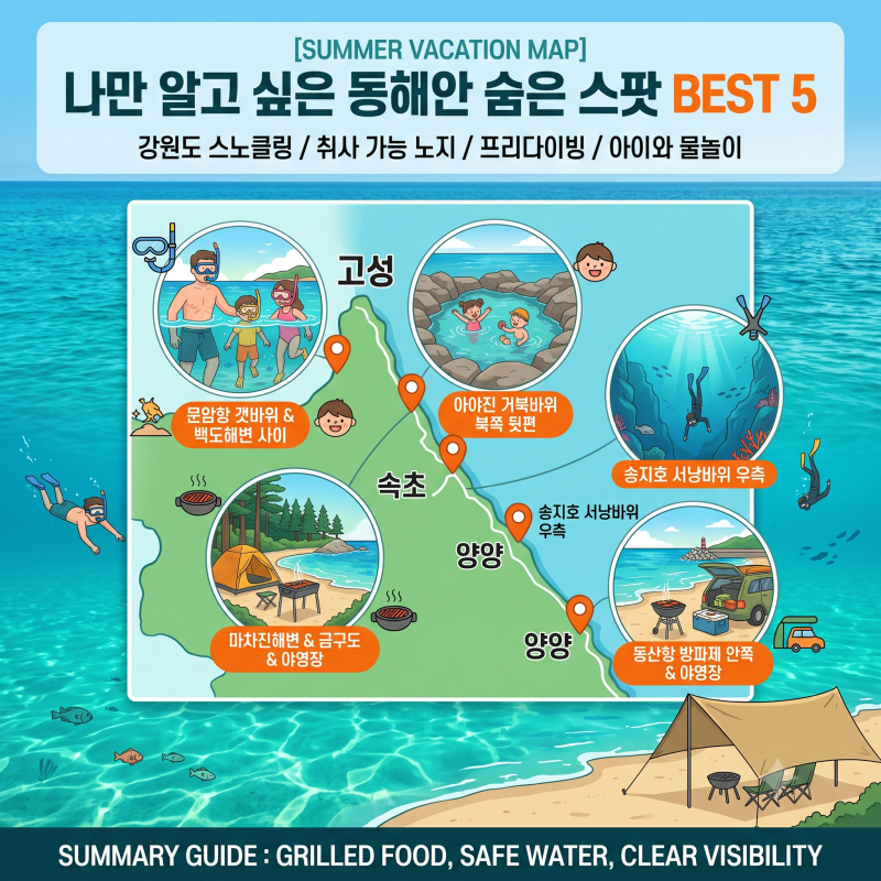 [강원도 스노클링 명소] 취사 가능한 동해안 숨은 노지캠핑 & 프리다이빙 포인트 BEST 5 (속초·....