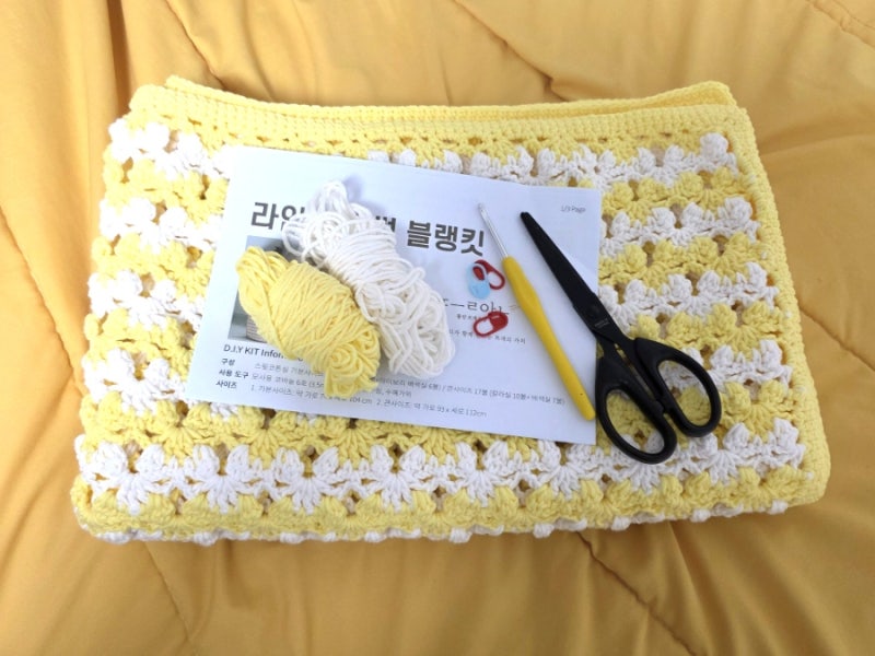 코바늘뜨개질 아기담요- 라인 블라썸 블랭킷 DIY 키트 (뜰안뜨개공방)