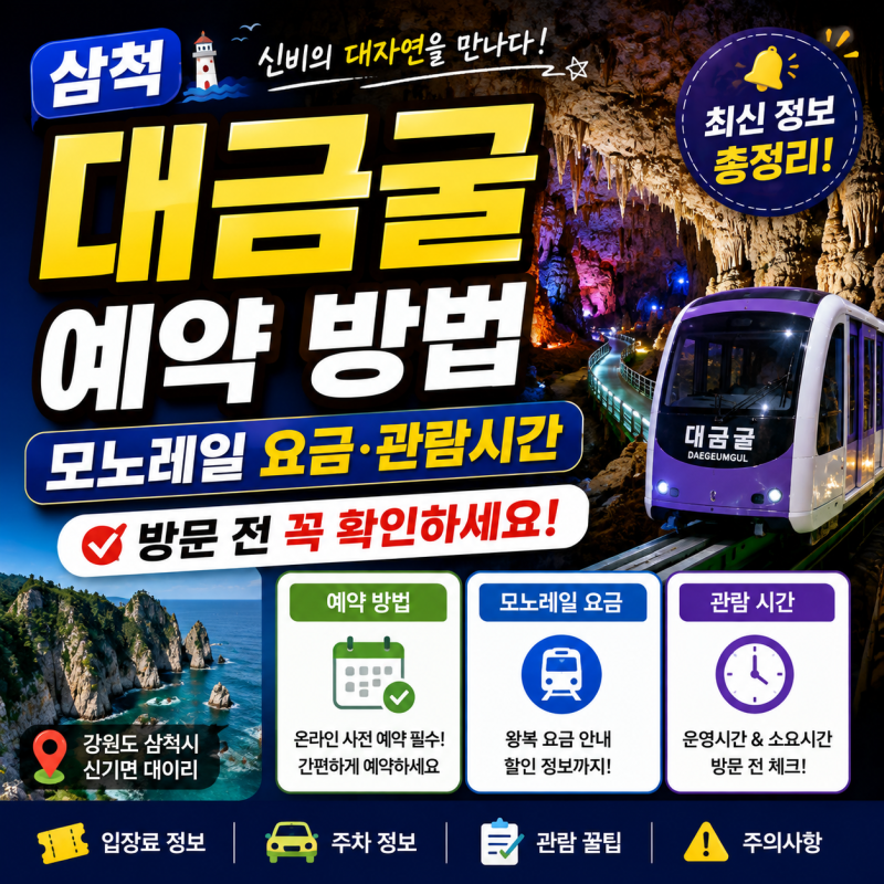 삼척 대금굴 예약 방법｜모노레일 요금·관람시간 방문 전 꼭 확인하세요