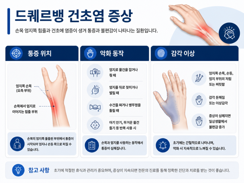 드퀘르벵 건초염 증상, 손목터널증후군과 다른 결정적 차이