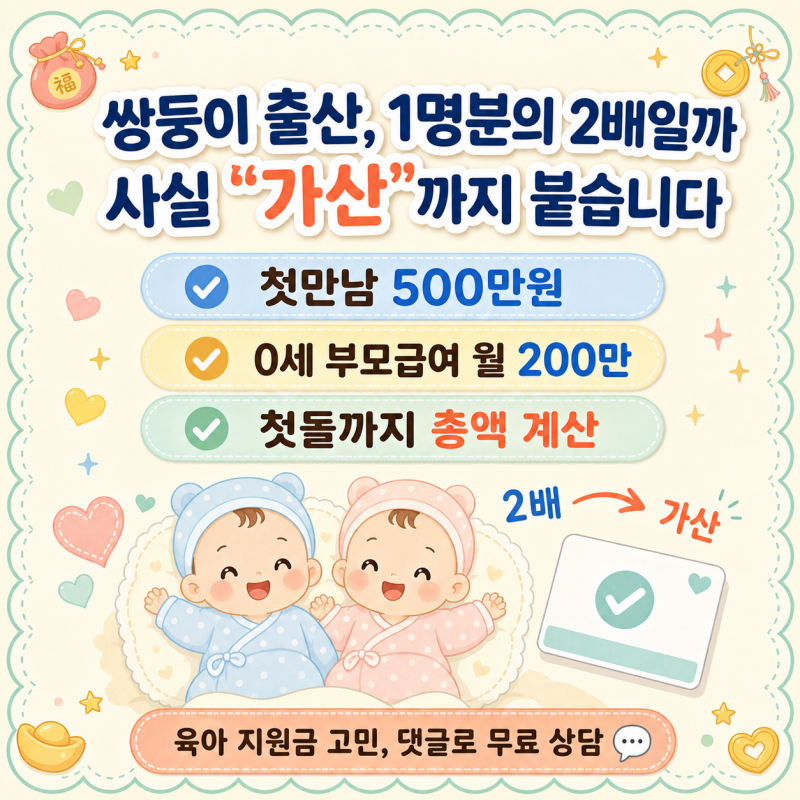 쌍둥이 출산 지원금 총액, 첫만남 500만원부터 항목별로 정리했습니다 (댓글 무료상담)