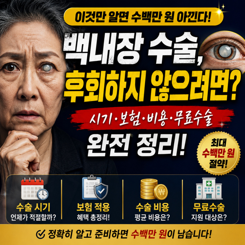 [안과] 백내장 수술, 이것만 알면 수백만 원 아낀다!!! - 시기·보험·비용·무료수술 완전 정리