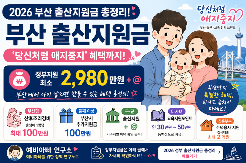 2026 ‘당신처럼 애지중지’ 부산 출산지원금 총정리! 산후조리경비 100만원까지