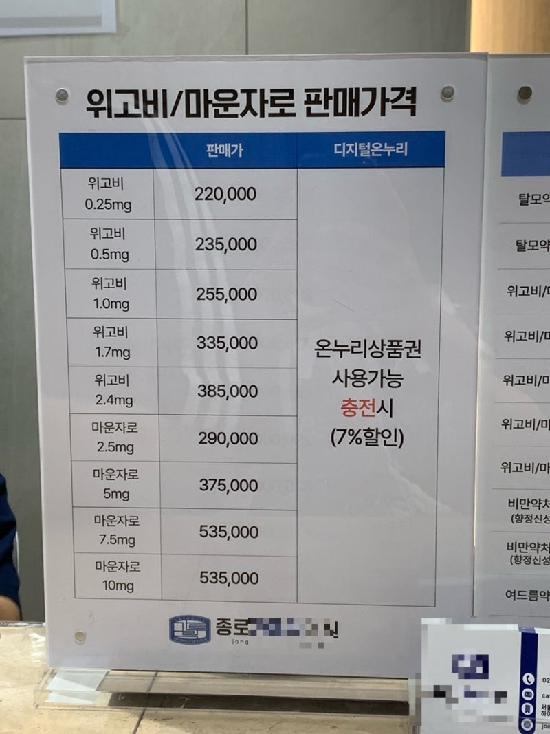 마운자로 성지 종로5가 온누리페이 가능한 병원 / 5mg 처방 가격 및 후기