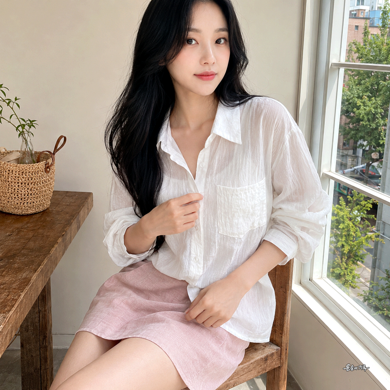 아사면블라우스 여성 여름셔츠화이트 사이즈와 비침,여름 아우터로 입어본착용감
